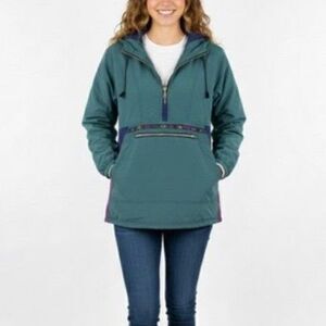VTG 90s L.L. Bean Women's Jade Color-block 1/2 Zip Hooded Anorak Pullover Size L